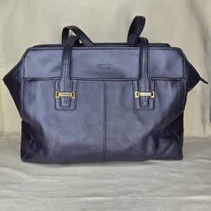 Coach Navy Leather Shoulder Bag with Gold Accents